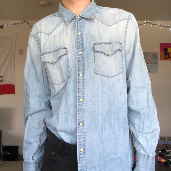 MENS VINTAGE FIT AMERICAN EAGLE DENIM SHIRT - Picture 3 of 5